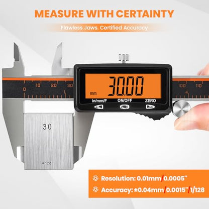 HARDELL Digital Caliper 12" USB-C Charging – Orange Display, Non-Backlit - size: 12 Inch