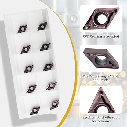 10Pcs DCMT070204 DCMT21.51 Carbide Turning Inserts - size: DCMT21.51 DCMT070204 10pcs