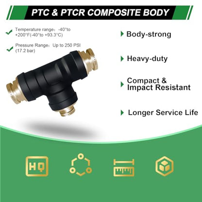 3/8" DOT Air Line Fittings Tee 3PCS, 3/8" OD x 3/8" OD x 1/4" OD - color: 3/8" * 3/8" * 1/4" 3PCS