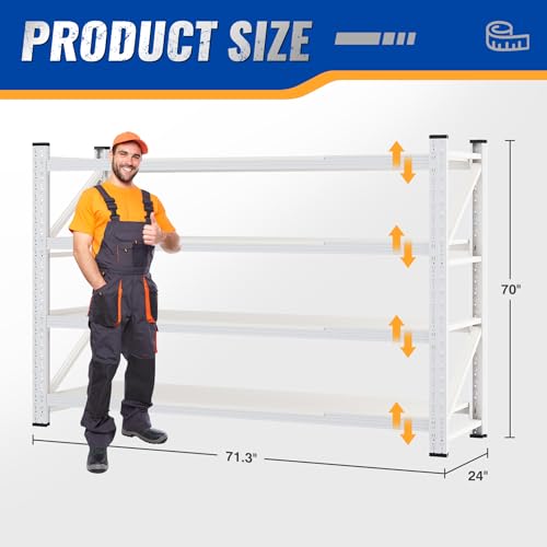 BYNSOE 71" W Storage Shelves 5000lbs Garage Metal Shelving Heavy Duty Garage Shelves Adjustable Storage Shelves for Industrial, Factory (White, 71" W x 24" D x 69" H) - color: White, size: 71" W X 24" D X 69" H