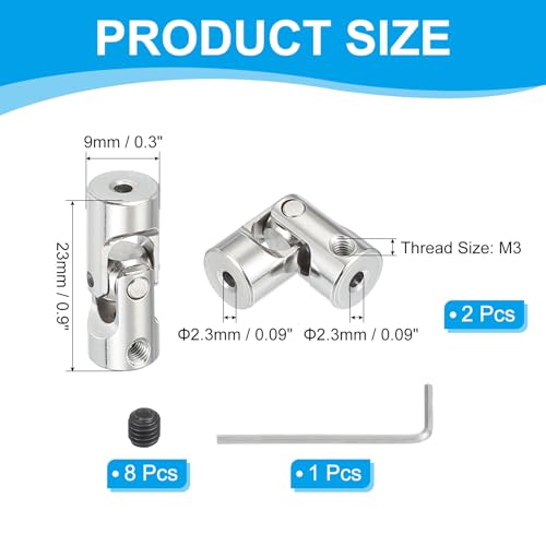 PATIKIL Rotatable Universal Steering Shaft 2.3mm to 2.3mm Inner Dia, 4 Pcs U Joint Shaft Coupling U Joints Coupler Connector Accessories with M3 Screws for Motor Model Robots - size: 2.3mm to 2.3mm
