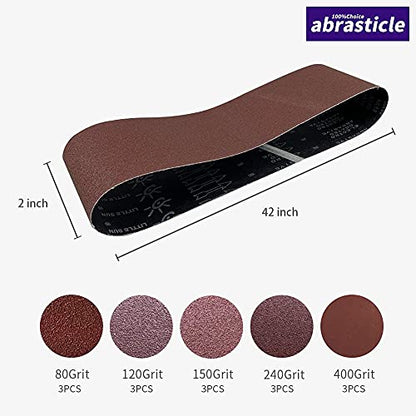 15 Pcs 2 x 42 Inch Assorted Aluminum Oxide Sanding Belt - 80/120/150/240/400 Grit - size: 2x42(15pcs)