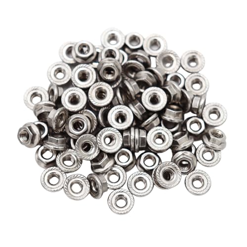 M4x0.7 Flange Nut,100 Pack,304 Stainless Steel Hex Serrated Flange Lock Nut - size: M4x0.7mm, 100 pcs