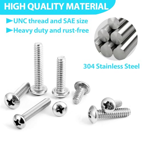 140 Pieces #10-24 Phillips Pan Head Machine Screws Nuts Washers Assortment Kit, Coarse Thread, Fully Machine Threaded, 304 Stainless Steel - size: #10-24