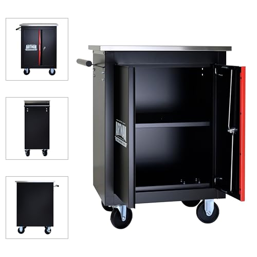 Rolling Tool Chest,Stainless Steel Worktop,Black&Red,2‑Drawer - color: Black, size: 2-Drawers