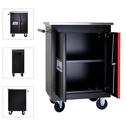 Rolling Tool Chest,Stainless Steel Worktop,Black&Red,2‑Drawer - color: Black, size: 2-Drawers