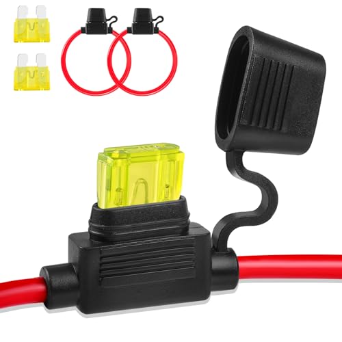 Inline Fuse Holder 12V 2 Pack, 14 AWG Waterproof Fuse Holder 11.8 Inch, in Line Fuses Holders 12V with 2 Pcs Standard Car Fuses 20A Blade Holders for Automotive, Marine by XIOGZAXI - size: 14 AWG / 11.8 INCH