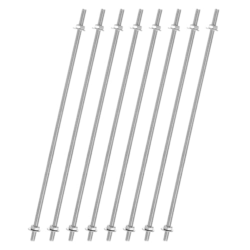 uxcell 8pcs 8/32 Inch M4 Threaded Rods with 40pcs Hex Nuts and Washers 13 Inch 201 Stainless Steel Full Threads Right-Hand Thread for Hangers, U-Bolts, Beaded Garden Stake Rods, Silver - size: 13 Inch