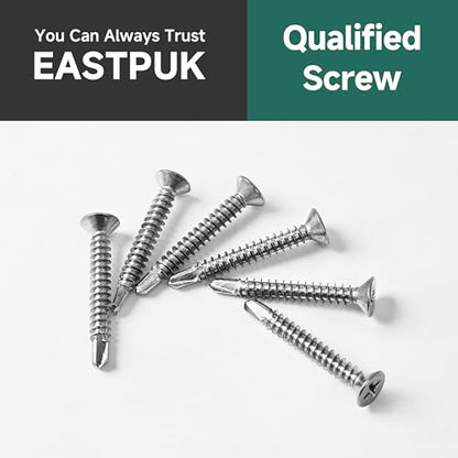 150pcs #8 x 2 Sheet Metal Self Tapping Screws Assortment Kit, 410 Stainless Steel Flat Head High-Strength Fast Self-Drilling Screws, Bright Finish - size: #8x2"