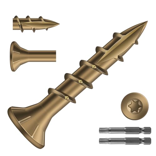 #8 x 1 Inch Deck Screws (470Pcs) 2lb. Carbon Steel, Yellow, Flat Head, Rust Resistant epoxy Coated, with T25 Star Bit - color: Yellow, size: #8 x 1"
