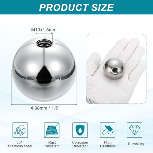 PATIKIL M10 x 38mm Ball Nuts Knob, 304 Stainless Steel Round Solid Silver Light Fixture Decorative Screw Cap Cover Machinery Hardware - size: M10x38mm