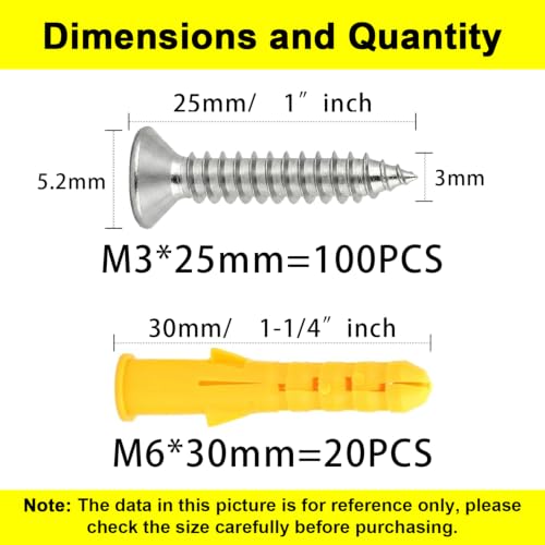 #4 x 1 (M3x25mm) 304 Stainless Steel Flat Head Wood Screws, 100pcs - size: #4 x 1''-100pcs