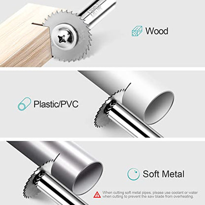 7PCS Rotary Drill HSS Saw Blades,with /4" Hex Shank & 1/8" Round Shank - style: 9PCS(2*Shank+7*Blades)