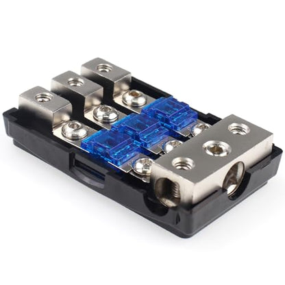 ZOOKOTO 3 Way Zinc Alloy AFS Distribution Block with 60A Mini ANL Fuse for Car Audio Fuse Holder (1X0GA+2X4GA IN,3X4/8GA OUT) - size: 3 Way 60A