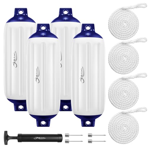 4 Pack 8.5 x 27 Inches Boat Fenders Bumpers for Docking - color: Santorini Blue&White