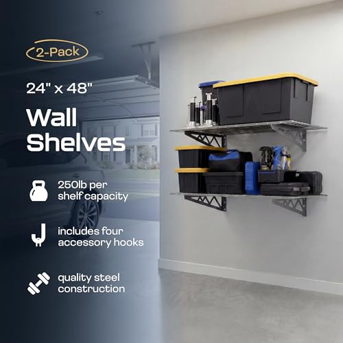 MonsterRax 24x48 White Garage Wall Shelf 2-Pack, 500lb, Hammertone - color: Hammertone, size: 24"x48"