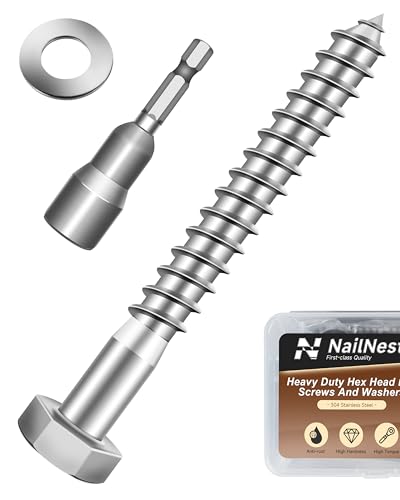 (1Box) 3/8" x 3" Hex Head Lag Screws Bolts with Flat Washers, 10Sets 304 Stainless Steel 18-8 Heavy Duty 3/8 Lag Bolts for Wood with Hex Socket - size: 3/8" x 3", style: 1-Box