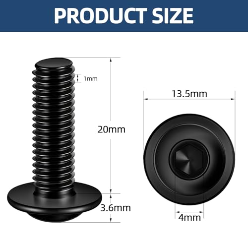 M6 x 20mm Flanged Button Head Socket Cap Screws, Black Oxide, Full Thread, Allen Socket Drive, 304 Stainless Steel, 25 PCS - color: Black, size: M6 x 20mm