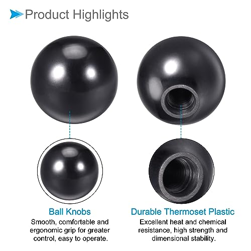 Thermoset Ball Knobs, M12 Female Thread 40mm Diameter, Plastic Metric Hand Screw Grip Black - (Applications: for Lathe Machinery Lever Handle), 2-Pieces - color: Black, size: M12 x 40mm