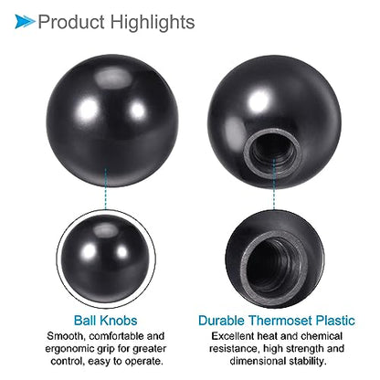 Thermoset Ball Knobs, M12 Female Thread 40mm Diameter, Plastic Metric Hand Screw Grip Black - (Applications: for Lathe Machinery Lever Handle), 2-Pieces - color: Black, size: M12 x 40mm
