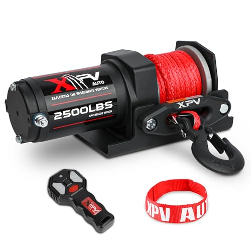 XPV AUTO 2500lbs Synthetic Winch with Remote Control & Mounting Plate ATV UTV Towing Trailer Winch Off-Road - color: Black, size: 2500lb. synthetic with rmote
