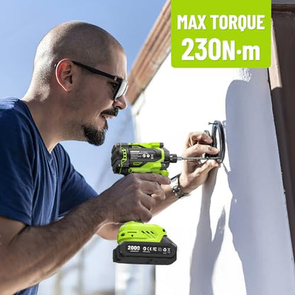 Robustrue Impact Driver: 21V 1/4" Hex Cordless Impact Driver, 230N.m (2,035in-lbs) Brushless Impact Driver Drill Set, 20Psc Screwdriver Bits, 2.0 Ah Battery, Variable Speed for DIY and Automotive