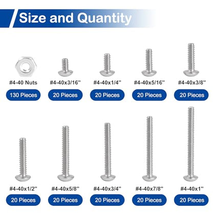 #4-40 Phillips Pan Head Machine Screws Nuts Assortment Kit, 3/16"-1" Length - size: #4-40