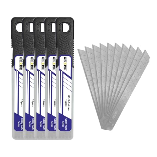 Tools 9mm Utility Knife Replacement Blades,60 Degree Snap Off SK4 Steel Blades for Retractable Cutting Knives, Hobby, Craft Knife, Box Cutter 50PCS - size: 9MM 50PC