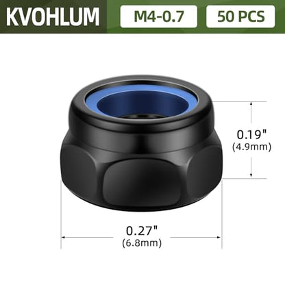 50 PCS M4-0.7 Nylon Insert Locknuts, Standard Metric Thread Self-Lock Nylon Inserted Hex Lock Nuts, Black Coating - size: M4