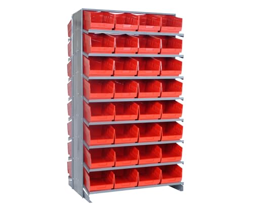 Quantum Storage Systems QPRD-207RD Solid Double Sided 16 Shelves 64 STORE-MORE Red Bins 64" H x 36" W x 24" D - size: 64" H x 36" W x 24" D, style: 12" L x 9" W x 6" H 64 STORE-MORE Red Bins