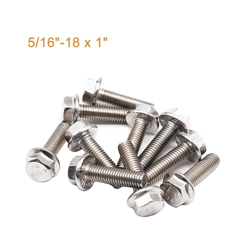 10pcs 5/16"-18 x 1 Serrated Flanged Hex Bolts Flange Hexagon Screws, Stainless Steel 18-8 (304), Plain Finish - size: 5/16"-18 x 1" 10pcs