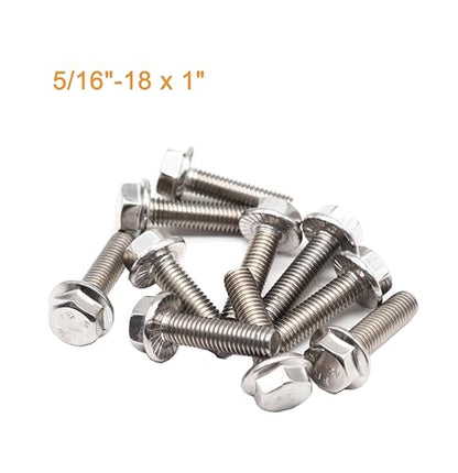 10pcs 5/16"-18 x 1 Serrated Flanged Hex Bolts Flange Hexagon Screws, Stainless Steel 18-8 (304), Plain Finish - size: 5/16"-18 x 1" 10pcs