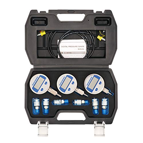 MEASUREMAN Portable Excavator Hydraulic Digital Pressure Test Kit, Includes 6 Test Couplings, 3 Digital Pressure Gauges (3500/6000/9000 PSI), 2 Test Hoses, Packed in Durable Plastic Case - style: Digital Hydraulic Pressure Test Kit（11in1）