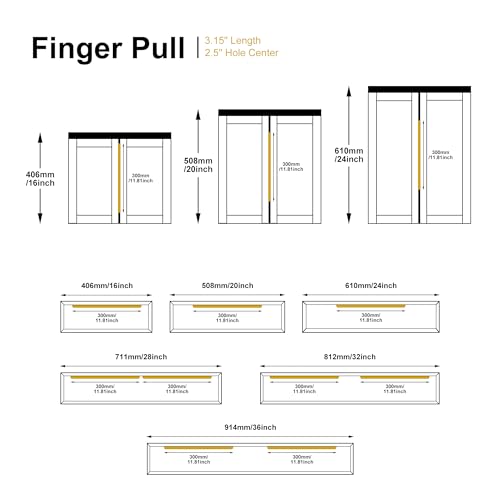 Brushed Brass Edge Finger Tab Pull for Cabinets Kitchen Concealed Aluminum Bathroom Closet Handles Bar Drawer pulls 10Pack 11.81inch 300mm Overall Length Easy to Install - color: Brushed Brass, size: 10"Hole Center 11.81" Overall Length