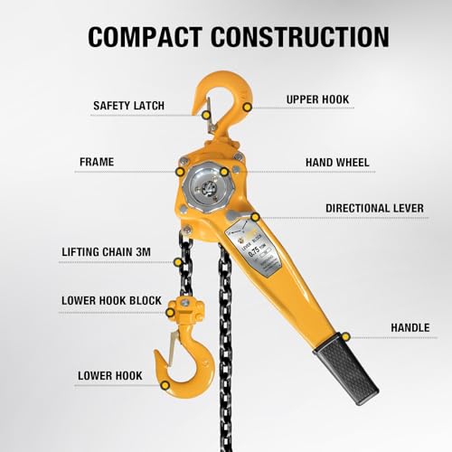 YELLOW JACKET 3/4 Ton Manual Lever Chain Hoist, 10 FT Come Along, G80 Galvanized Carbon Steel with Weston Double-Pawl Brake, Chain Come Along and Safety Measures for Chain Fall - size: 3/4 Ton 10FT