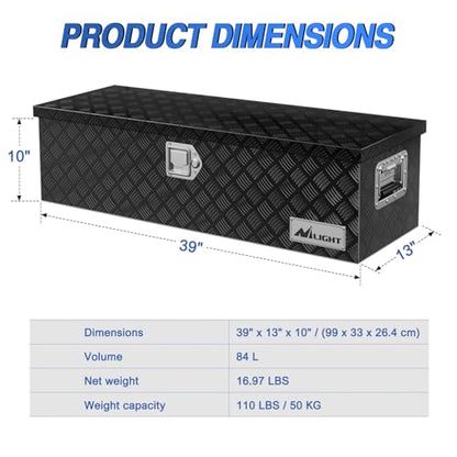 Nilight 39 Inch Truck Tool Box Heavy Duty Aluminum Stripes Plated - size: 39"x13"x10"