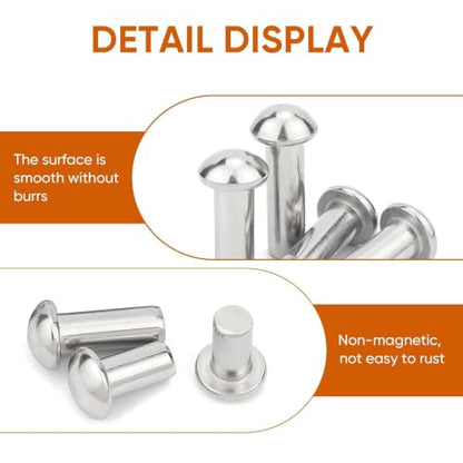 ALLCLEAN 1/8" Diameter X 1/2" Length Solid Aluminum Brazier Head Rivets,Aluminum Boat Rivets,Round/Dome Head Rivet,Pack of 350 - size: 1/8" x 1/2"