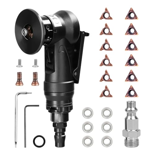 Pneumatic Chamfering Tool Handheld, Mini Air-Powered Chamfering Machine Trimming, 45° Arc Corner with 1/4 Inch Air Inlet for Metal Wood Beveling Deburring (C&R Angle Blades) - color: C&r Angle Blades