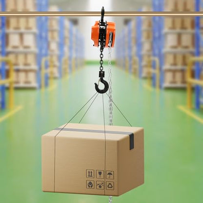 Chain Hoist, Hand Chain Hoist, Manual Chain Hoist, Heavy Duty Pulley Hoist for Garages Warehouse Automotive Machinery, Standard Lift Height: 3m/9.8ft (1/2Ton-Orange)