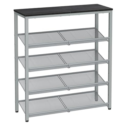 VASAGLE 5-Tier Shoe Rack, Adjustable, Freestanding - color: Charcoal Grey + Metallic Silver, size: 5 Tiers (29.5"W)