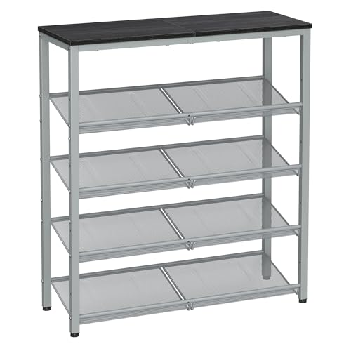 VASAGLE 5-Tier Shoe Rack, Adjustable, Freestanding - color: Charcoal Grey + Metallic Silver, size: 5 Tiers (29.5"W)