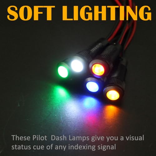 5pcs 6mm LED Indicator Light Plastic Black Signal Dot Lamp 12V-24V 1/4" Mounting Hole Size with 15cm/5.9in. Wire (Yellow LED) - color: Yellow, size: 6mm 12-24V