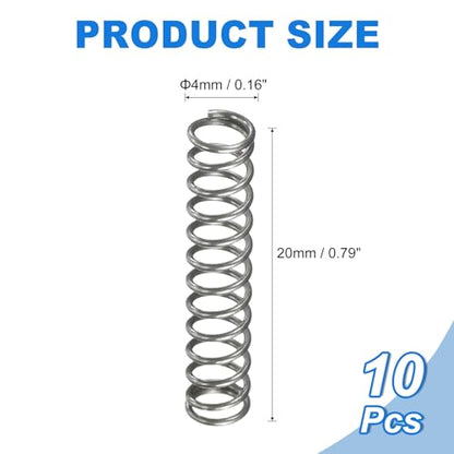 Generic 10Pcs Compression Spring, 4mm OD, 0.5mm Wire Size, 20mm Free Length, Spring Steel Construction Extended Mechanical Compression Springs for Shop and Home Repairs, Silver Tone
