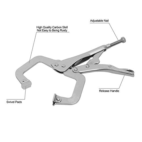 KEILEOHO 7 PCS 11 Inch Locking C Clamp, Metal C Clamps, Heavy-Duty Vise Grip Clamps, Locking Pliers Adjustable Welding Clamp for Cabinetry, Welding, Carpentry, Woodworking - size: 7 Pack