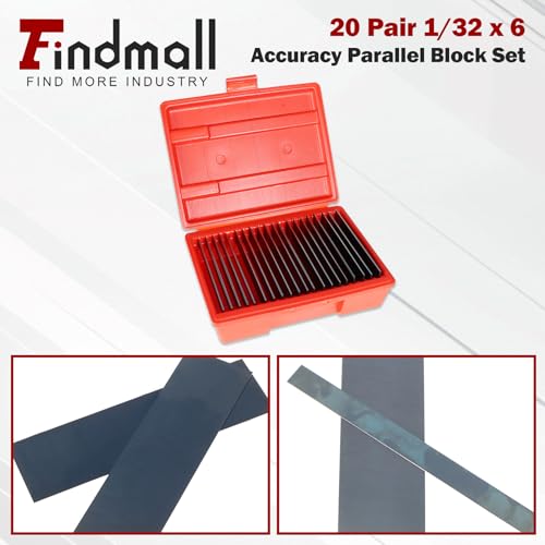 findmall 20 Pair 1/32 x 6 Accuracy Parallel Block Set .0001 Hardened Accuracy Machinist Tools with Case - size: 20 Pair 1/32