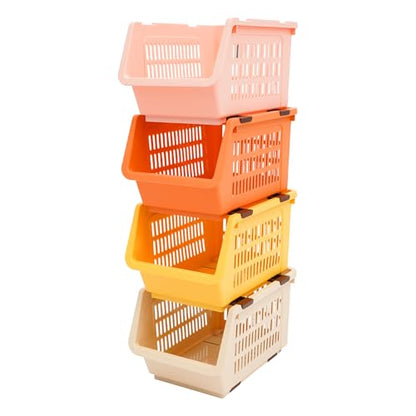4 Pcs Open Front Stackable Storage Bins, PP Stacking Organizer Baskets with Rolling Wheels, Telescopic Buckles, Nestable, 38.58lbs Load (Ocean Mix) - color: Ocean Mix