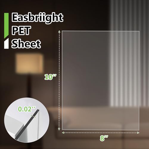 10-Pack of 8×10"×0.02" PET/Plexiglass Sheets, Transparent Flexible Plastic Sheet Panels, for Painting, Crafts, Signs, Picture Frames, Arts, DIY Display Project - size: 8" x 10" x 0.02"