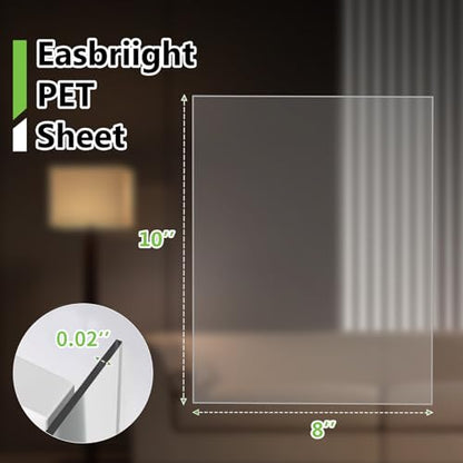 10-Pack of 8×10"×0.02" PET/Plexiglass Sheets, Transparent Flexible Plastic Sheet Panels, for Painting, Crafts, Signs, Picture Frames, Arts, DIY Display Project - size: 8" x 10" x 0.02"