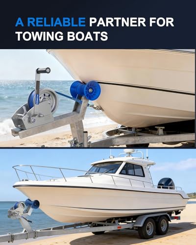 4000lb Boat Trailer Winch with Strap, Heavy Duty Hand Winch for Boat