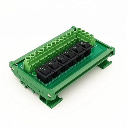 DIN Rail Mount 6 Channel Rocker Switch AC 125V 250V Power Distribution Strip Module